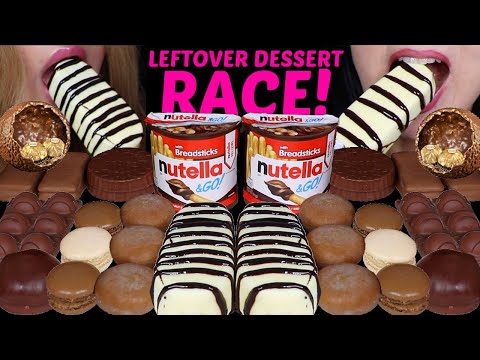 ASMR LEFTOVER DESSERT RACE! NUTELLA & GO, MOCHI ICE CREAM, BIG CHOCO ICE CREAM BARS, MARSHMALLOW 먹방