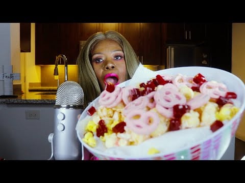 The Popcorn Factory strawberry Wine Party Mix ASMR Eating Sounds