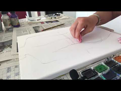 ASMR | Pencil Drawing on Canvas with Close Whispering ✏️ | Pencil Sounds, Close up drawing ✏️