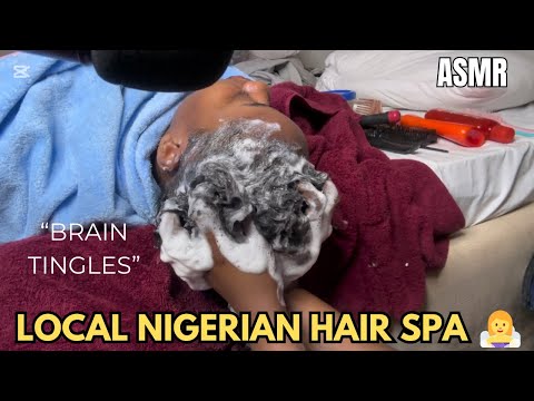 ASMR ✨ HAIR SHAMPOO AND CONDITIONING IN LOCAL NIGERIAN HAIR SALON *The Nigerian Process of washing*