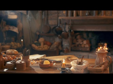 17th Century Kitchen Ambience | Cinematic ASMR (crackling fire, cooking sounds, no talking)