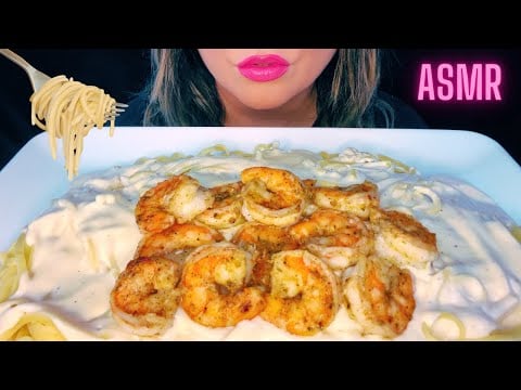 ASMR CREAMY SHRIMP ALFREDO PASTA MUKBANG | EATING SOUNDS
