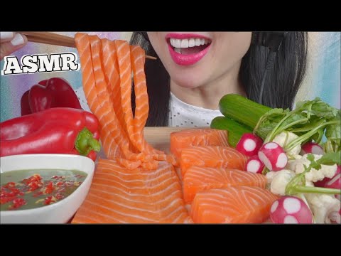 ASMR SALMON SASHIMI + SEAFOOD SAUCE + FRESH VEGGIES (EATING SOUNDS) NO TALKING | SAS-ASMR