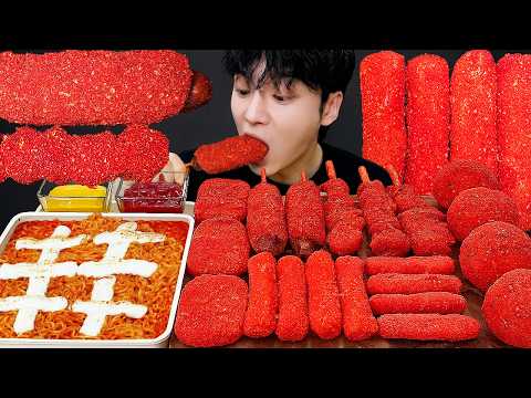 ASMR MUKBANG | 치즈 불닭볶음면 & 치토스 대왕 통 가래떡 튀김 핫도그 딸기 먹방 & 레시피 FIRE NOODLES AND Tteokbokki EATING