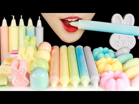 PASTEL FOOD ASMR🐰 WAX CANDY ASMR CANDLE CANDY MUKBANG ASMR NO TALKING🌈