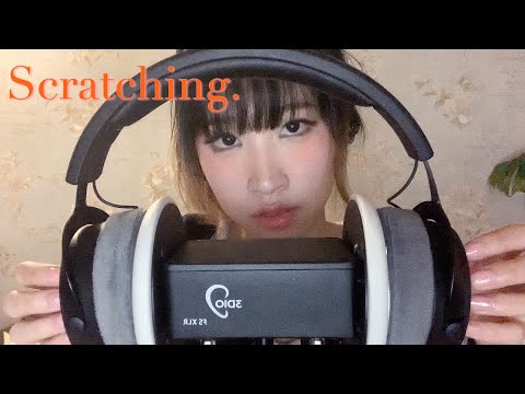 ASMR tingly Scratching plastic headphones and fluffy headphones over your ears✨