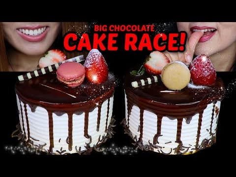 ASMR BIG CHOCOLATE CAKE RACE! *big bites* BEHIND THE SCENES vlog cooking spicy tteokbokki noodles 먹방