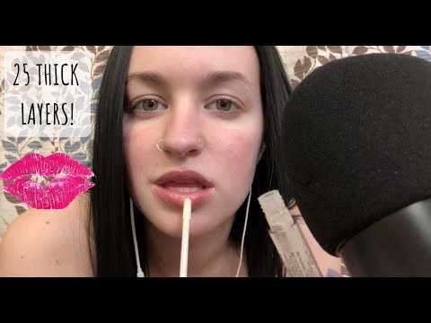 [ASMR] 25+ Layers of Lip Gloss (mouth sounds, kisses, lip gloss pumping)