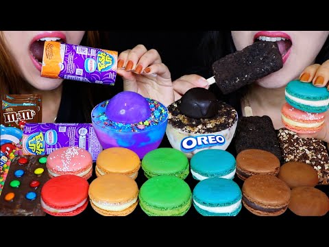 ASMR GALAXY SWIRL PUDDING, RAINBOW MACARONS, PUSH UP ICE CREAM, M&MS ICE CREAM BAR, OREO, REESE'S 먹방