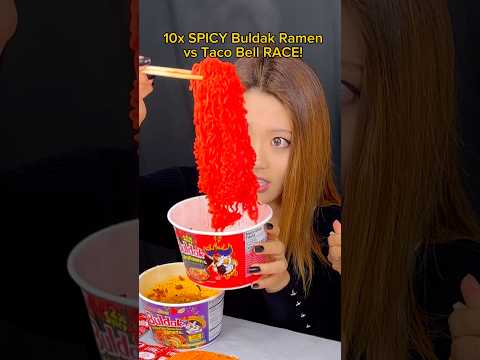 10x spicy buldak ramen vs Taco Bell race eating challenge! #food #eating #ramen #tacobell