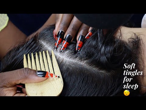 ASMR HAIRPLAY & NITPICKING running my fingers thru his hair, combing, parting, soft whispers