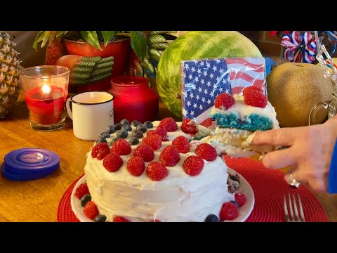 Baking 4th of July Cake! (Whispered version) Mixing~Stirring~Measuring~Patriotic dessert. ASMR