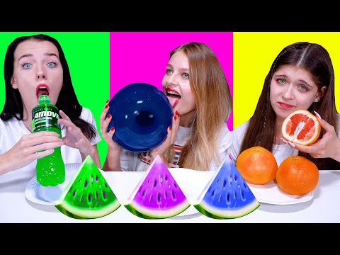 ASMR Food Of The Same Colors Challenge (Red, Orange, Green, Blue, White, Purple)