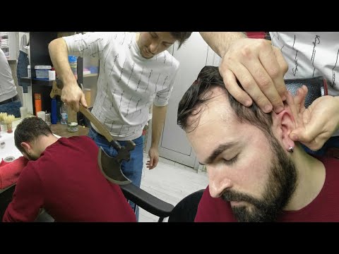 ASMR TURKISH BARBER &NECK CRACK& head, back, arm, palm, neck, ax, face, ear, eyebrow, sleep massage