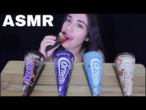 ASMR Comendo Sorvetes Cornetto DIFERENTES 🍧 Sons Crocantes Mukbang