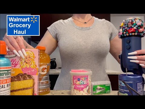 ASMR Gum Chewing HUGE Grocery Haul From Walmart | Whispered