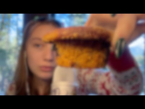 ASMR Mukbang/ Eat with me 🧁🫐 Homemade blueberry muffin + Hot chocolate
