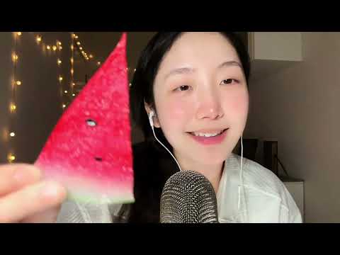 Three foods for fake eating: Watermelon, Ice cream, Chocolate chewing sound ASMR