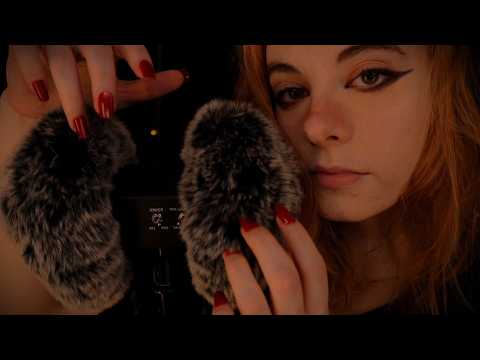 ASMR | close up, breathy, clicky Whispering & Affirmations - Fluffy Mic, Fireplace Ambience, Visual