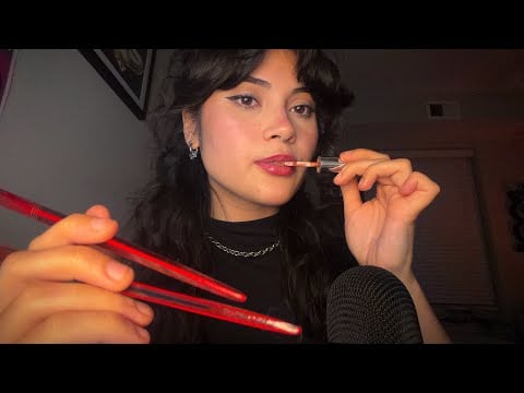 ASMR | Mouth Sounds With Chopsticks 🥢 + Lip Gloss lip grazing