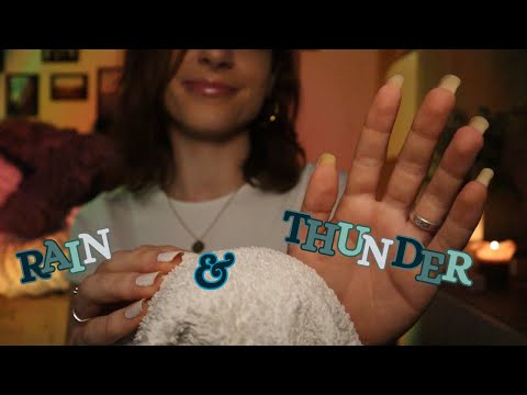 ASMR | Hypnotic Hand Movements with Rain Sounds and Thunderstorm Trigger (Towel Scratching on Mic)