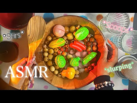 ASMR Very Tingly Wood Soup For Sleep 🥣✨ (with added Ice 🧊 and Veggies 🥕)      #asmr