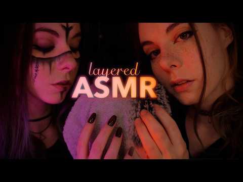 layered ASMR | slow Towel Scratching, close up Sleepy Whispering & Stormy Sounds, Mic Blowing