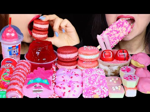 ASMR RED VELVET MACARONS, STRAWBERRY SHORTCAKE ICE CREAM, SOUR ICEE LOLLIPOP, MARSHMALLOW, JELLY 먹방