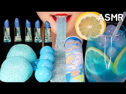 BLUE FOOD ASMR EDIBLE LIPSTICK ASMR EARTH JELLY, HARIBO CANDY, SNOBALLS , ICE ASMR NO TALKING 🍋