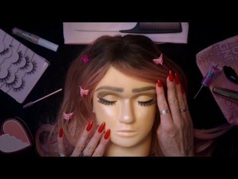 ASMR Hair & Makeup Finishing Touches on Mannequin  💕 (whispered video for sleep)