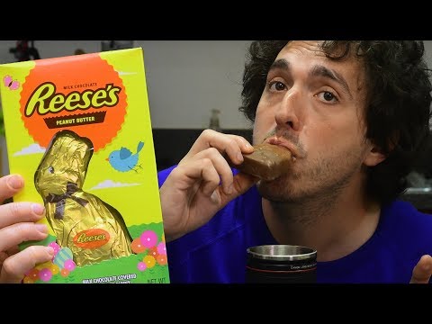 ASMR CHOCOLATE Reese's Peanut Butter EASTER BUNNY 부활절 토끼 * NO TALKING* w/ Coffee 먹방