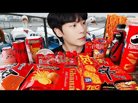 ASMR MUKBANG | 편의점 꿀젤리 레드 디저트 먹방 불닭 딸기맛 초콜릿 & PINK DESSERT HONEY JELLY CANDY
