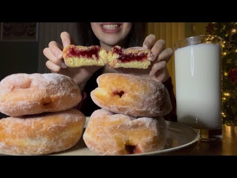 ASMR JELLY FILLED DONUTS WITH MILK 