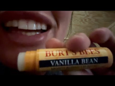 ASMR unintelligible whispers with chapstick application, somewhat chaotic