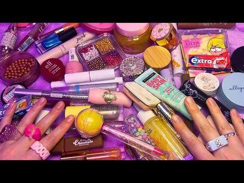 ASMR Makeup Rummage + Gum Chewing (Whispered)