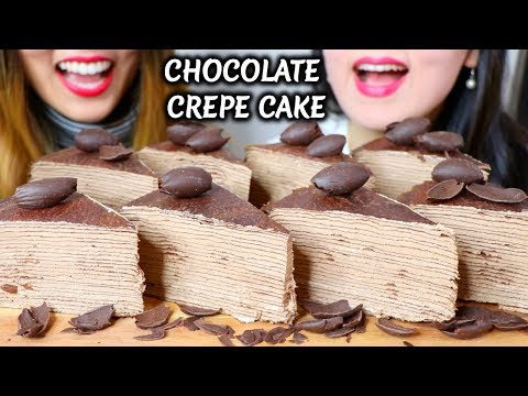 ASMR CHOCOLATE CREPE CAKE 초콜릿 크레이프 케이크 리얼사운드 먹방 緑茶 チョコレート ミル | Kim&Liz ASMR