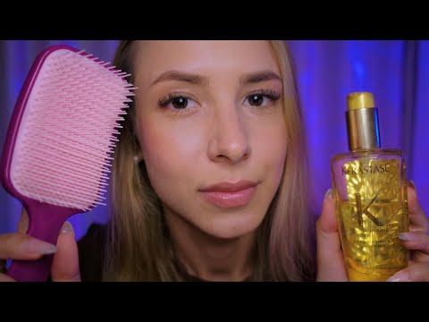 ASMR - LAVANDO, HIDRATANDO E CHAPANDO SEU CABELO DE VERDADE 💦