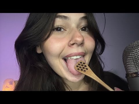 ASMR Mouth Sounds With Honey Spoon! (INTENSE Tingles) 