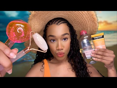 ASMR Doing Your $5 Skincare at The Beach *I’m a Scammer BUT You’re Rich and Buy Everything 🌊🧴💵
