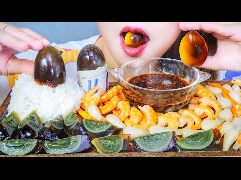 ASMR EATING CENTURY EGG  x PICKLED SMALL LEEKS X DRY SHRIMPS EATING SOUNDS | LINH-ASMR