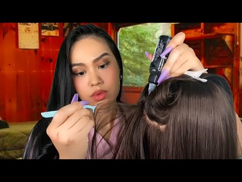 ASMR Camp Nurse Scalp Check , Treatment + Haircut (Scalp Scratching, Plucking) soft gum chewing rp