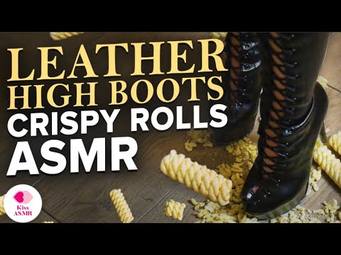 ASMR | Crushing Crispy Rolls with Leather High Boots 4K