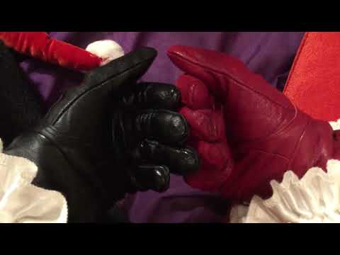 LEATHER GLOVES 👊 OIL ❤️🖤 HARLEY QUINN GLOVES ✋🤚 MASSAGE [[ASMR]]