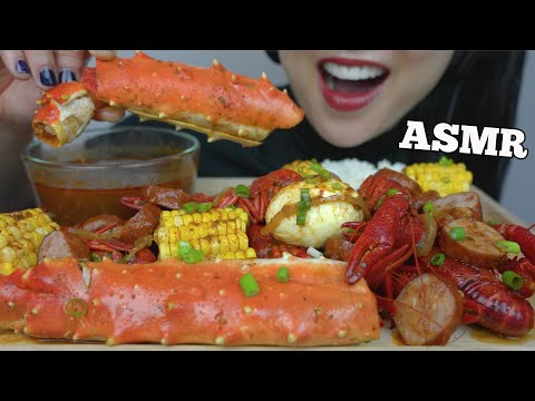 ASMR SEAFOOD BOIL *KING CRAB, CRAWFISH, SAUSAGE, EGG and CORN (EATING SOUNDS) NO TALKING | SAS-ASMR