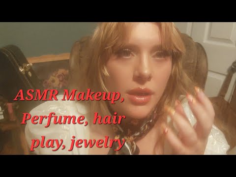 Whisper rambles, fixing my hair, applying lip gloss, and trying on earrings ASMR
