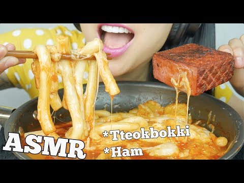 ASMR LONG NOODLE RICE CAKE *CHEESY TTOKBOKKI + HAM (SOFT CHEWY EATING SOUNDS) NO TALKING | SAS-ASMR