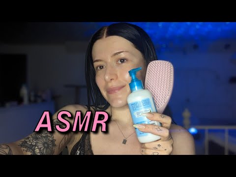 ASMR 💜 // after washing - hair care and brushing