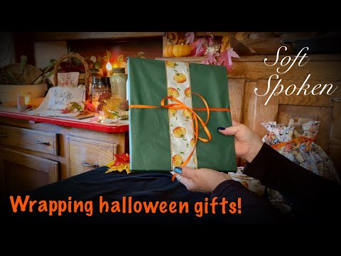ASMR Wrapping halloween gifts! (Soft Spoken version) Packing box for grandchildren.