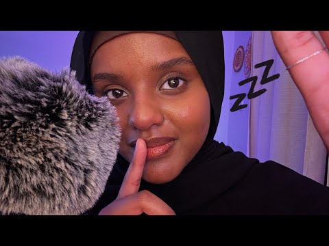 ASMR Shushing You To Sleep ( Whispering, Fluffy Mic Brushing, & Hand movements)