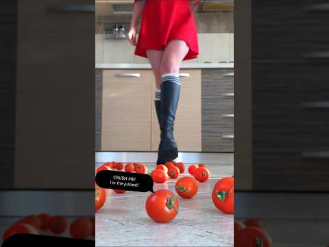 Pea vs. Tomatoes Army! Oddly Satisfying Boots Crushing Food! ASMR